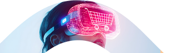 Mujer con gafas de realidad virtual en forma de ola